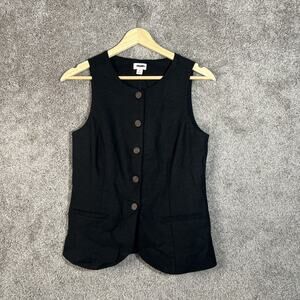 J. Crew Women’s Linen Vest Size 0 Black Button Up Sleeveless Cutaway Top